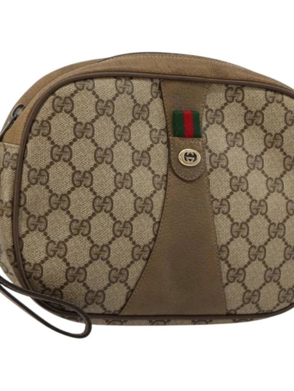 GUCCI GG Supreme Web Sherry Line Clutch Bag PVC Beige Gold 89 01 034 Auth 180063